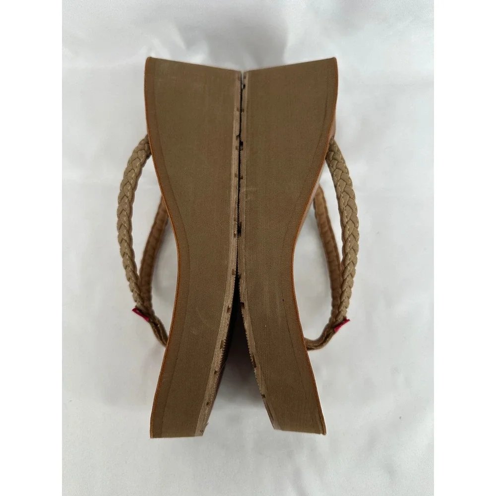 Flojos Hayley Wedge Flip Flops Women 8 Tan Braided Platform Summer Sandals 184